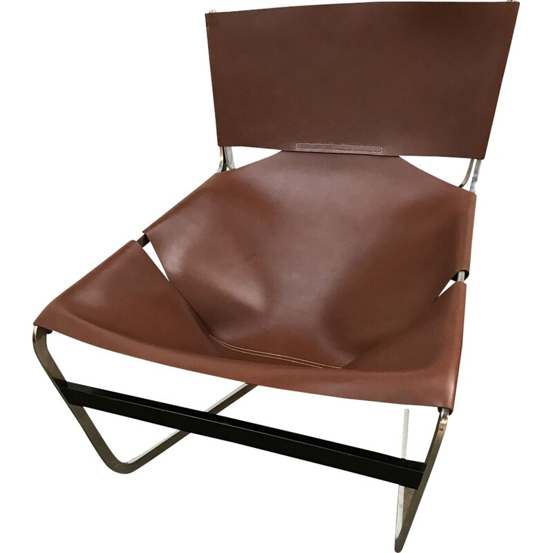 F444 armchair in cognac leather by Pierre Paulin for Artifort