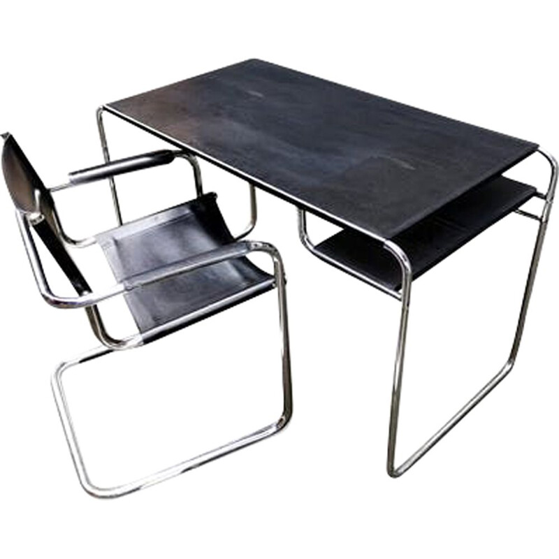 Armchair and desk in black metal bauhaus style