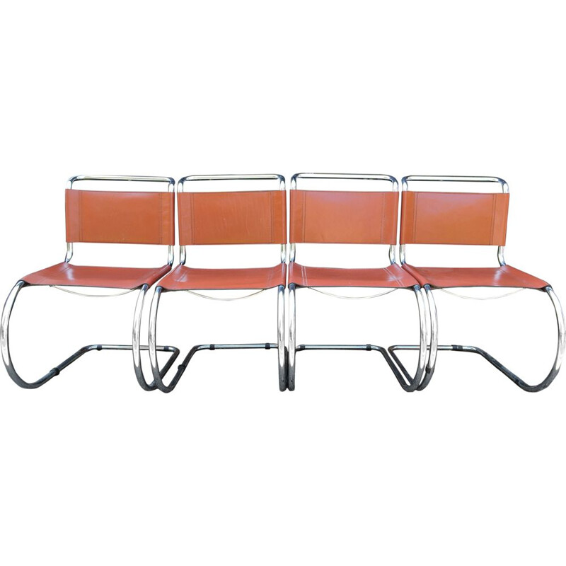 Set of 4 vintage orange Tan MR Cantilever chairs by Ludwig Mies van der Rohe