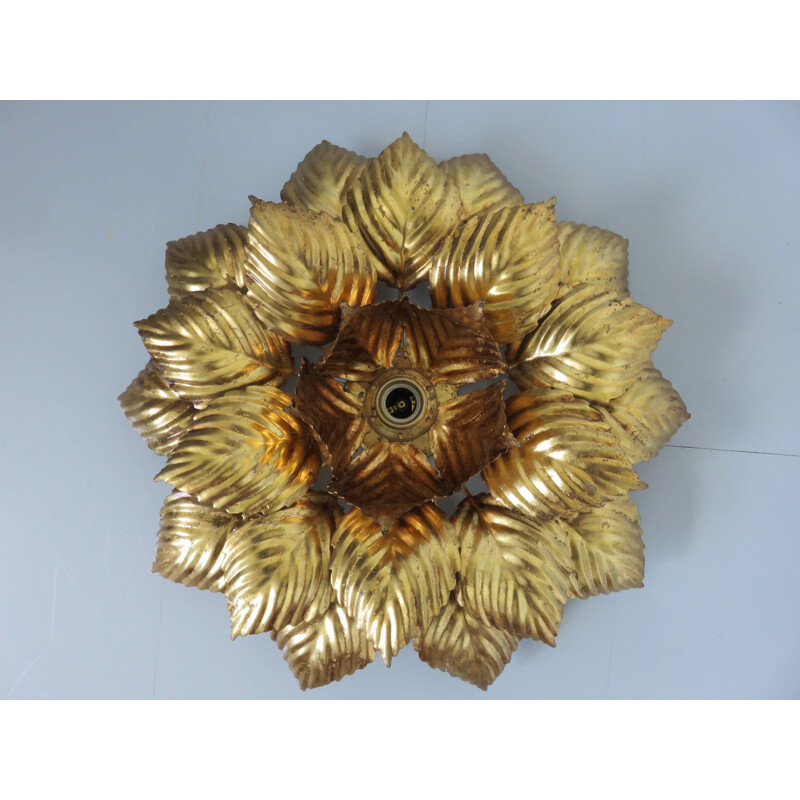 Vintage Italian gold metal flower sconce1970