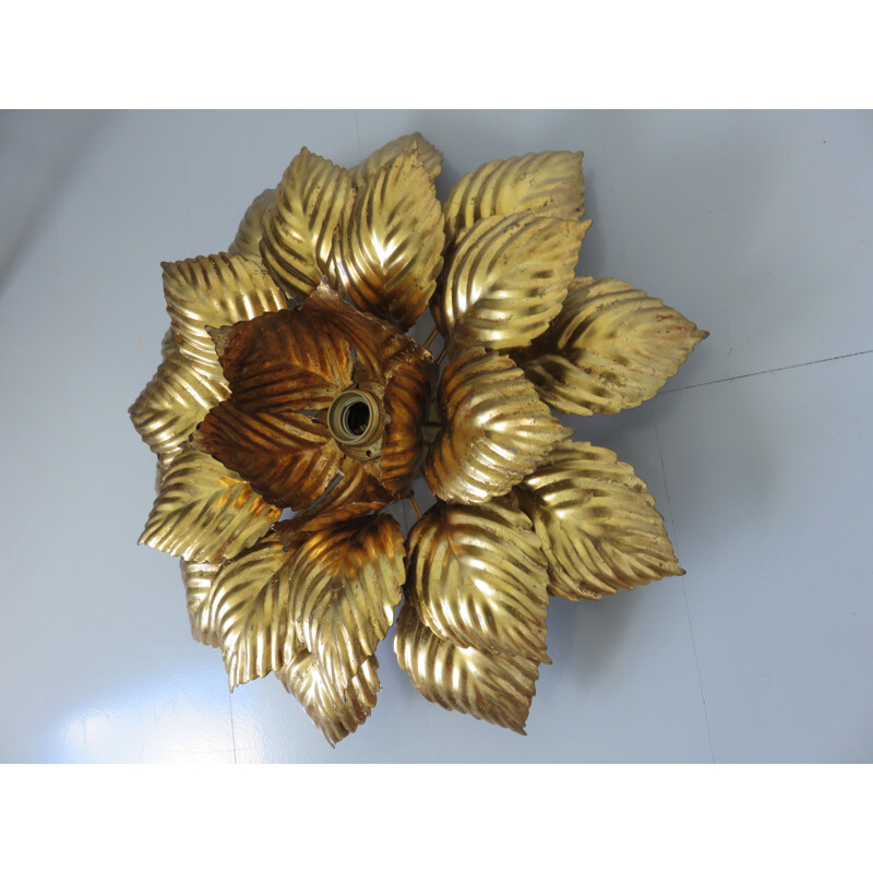 Applique vintage italienne fleur en métal doré 1970
