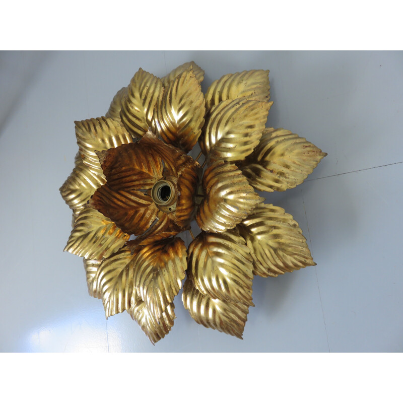 Vintage Italian gold metal flower sconce1970