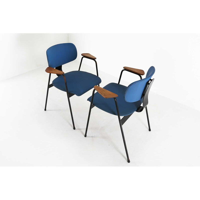 Set of 6 vintage chairs for Tubax in blue vinyl and metal 1950