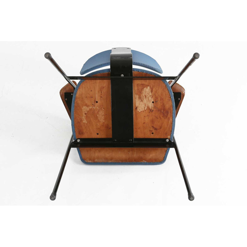Suite de 6 chaises vintage pour Tubax en vinyle bleu et métal 1950