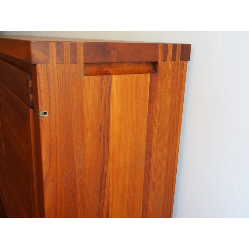 Vintage R13 sideboard by Pierre Chapo in solid elm and brass 1970