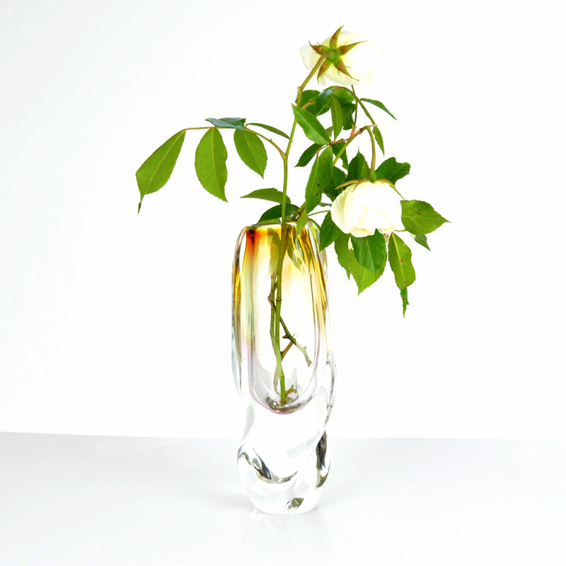 Vintage glass vase for Mstisov Moser 1960