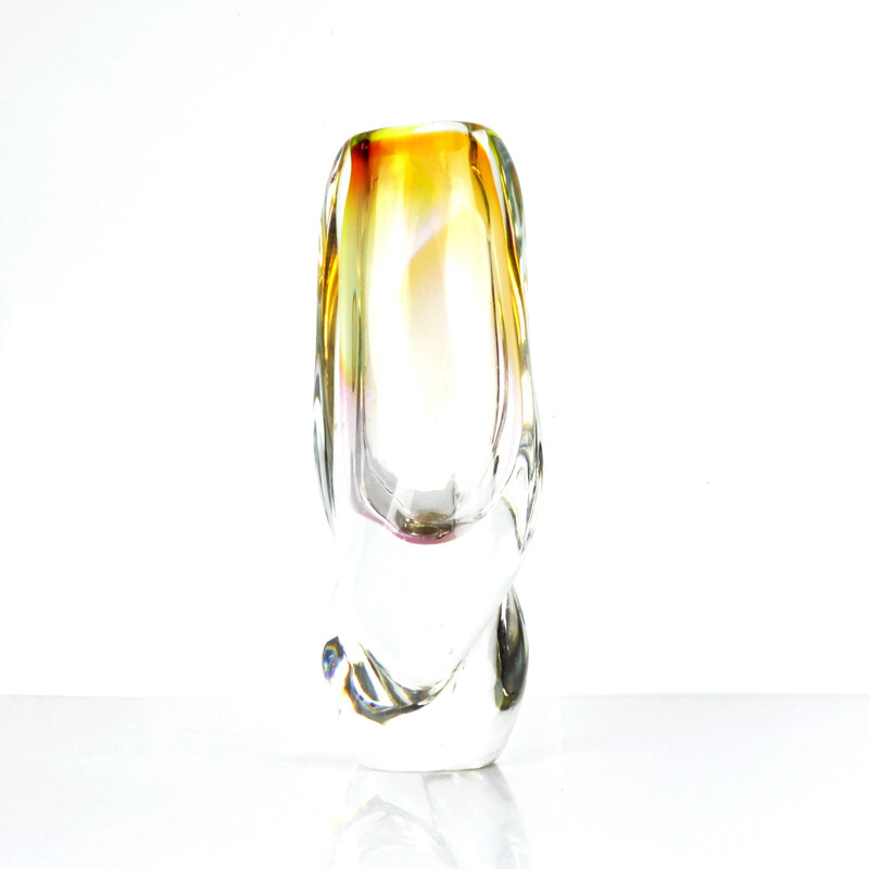 Vintage glass vase for Mstisov Moser 1960