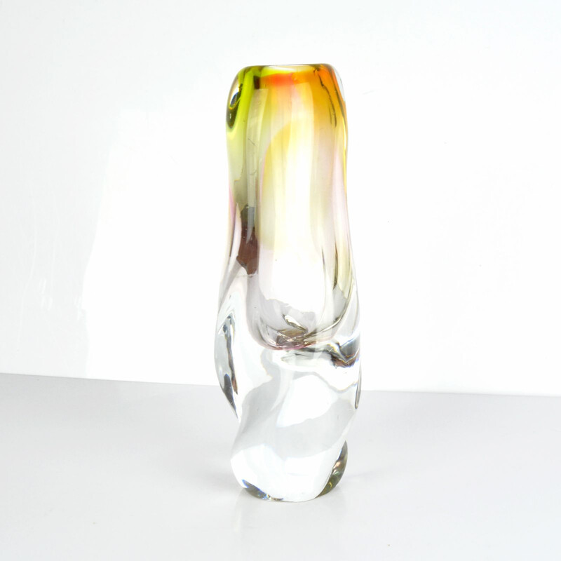 Vintage glass vase for Mstisov Moser 1960