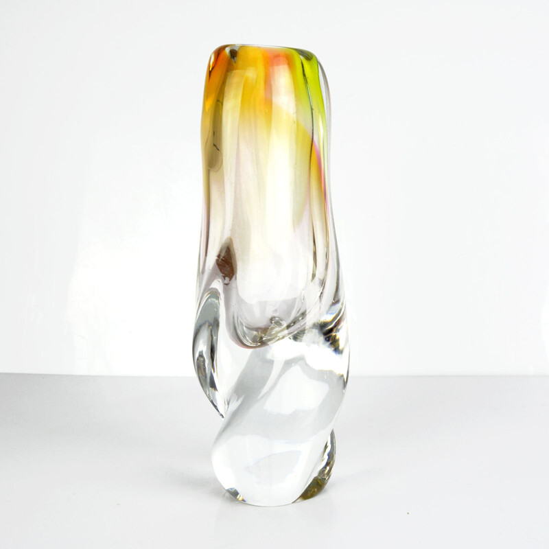 Vintage glass vase for Mstisov Moser 1960