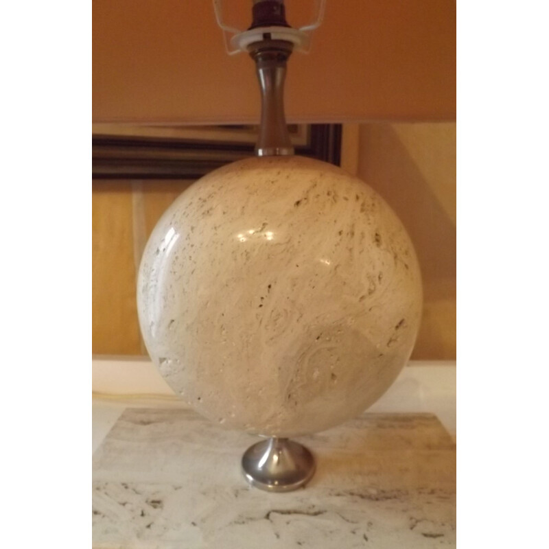 Vintage lamp by Barbier in travertine and chrome 1970