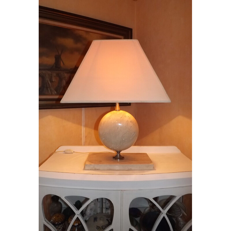 Vintage lamp by Barbier in travertine and chrome 1970