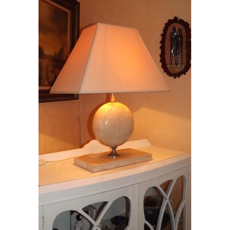 Vintage lamp by Barbier in travertine and chrome 1970