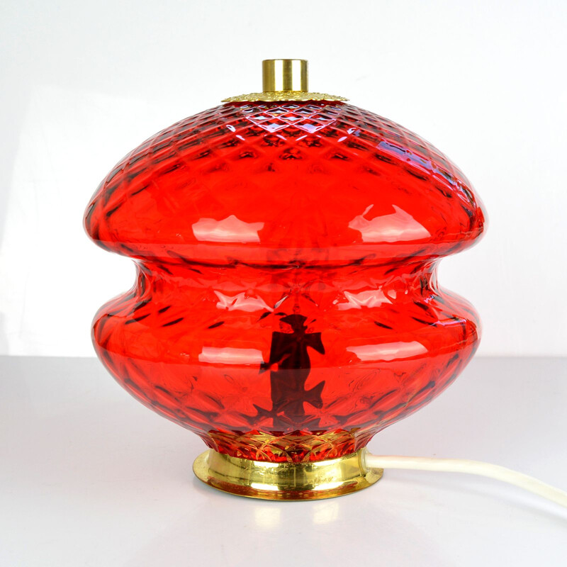 Vintage red brass and glass lamp model T310 01 for Jablonecké sklárny Desná, 1960