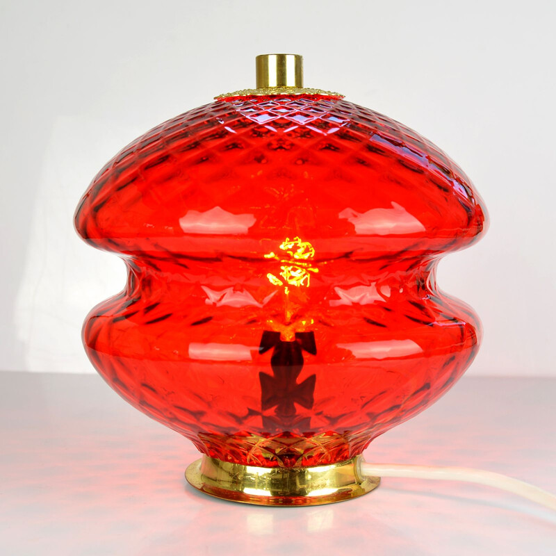Rote Vintage-Lampe aus Messing und Glas Modell T310 01 für Jablonecké sklárny Desná, 1960