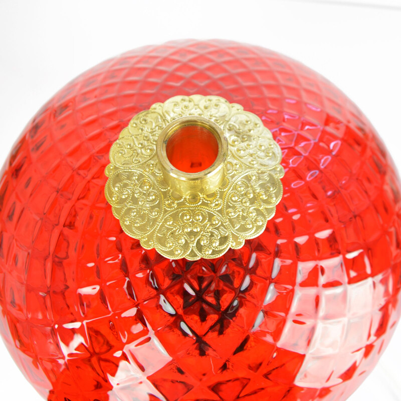 Vintage red brass and glass lamp model T310 01 for Jablonecké sklárny Desná, 1960