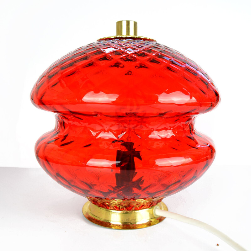 Vintage red brass and glass lamp model T310 01 for Jablonecké sklárny Desná, 1960