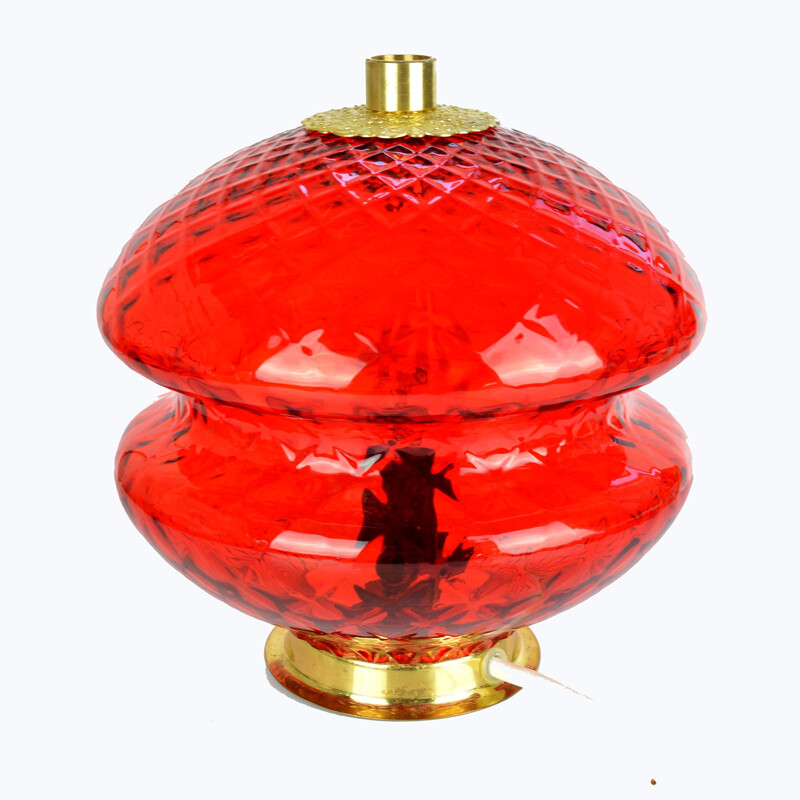 Vintage red brass and glass lamp model T310 01 for Jablonecké sklárny Desná, 1960