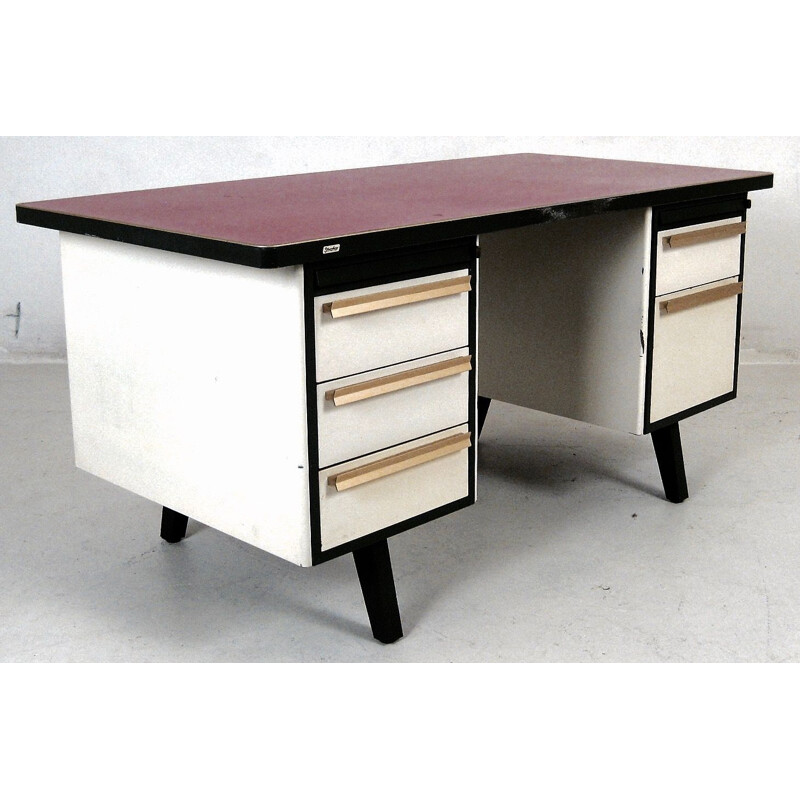 Vintage industrial metal desk by Strafor,1960