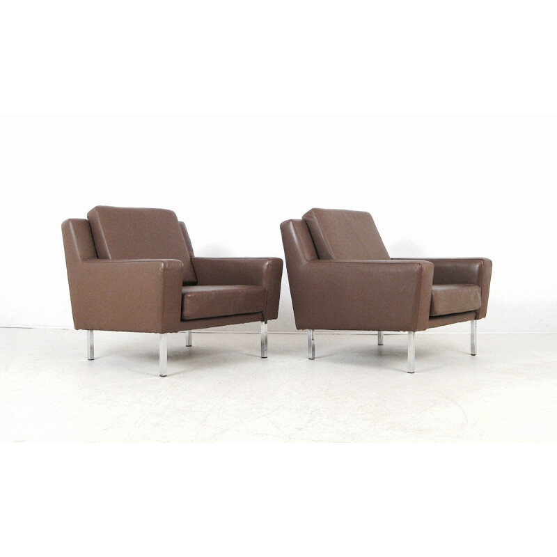 Pair of vintage armchairs in brown leather, 1960