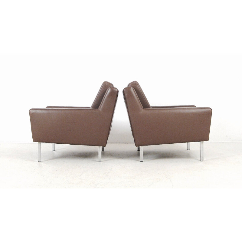 Pair of vintage armchairs in brown leather, 1960