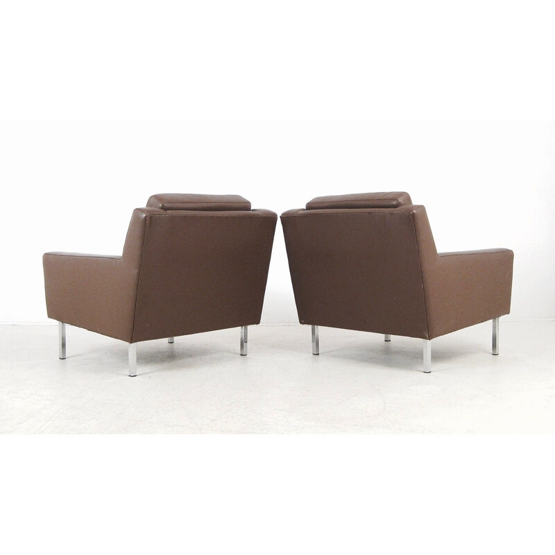 Pair of vintage armchairs in brown leather, 1960