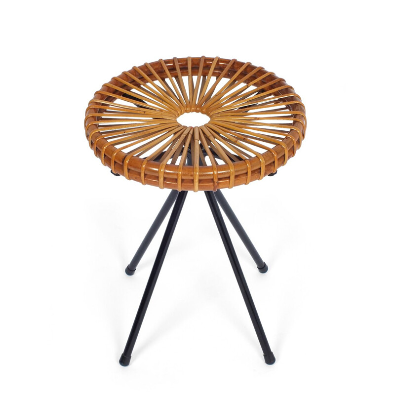 Vintage Dutchman stool in rattan,1950