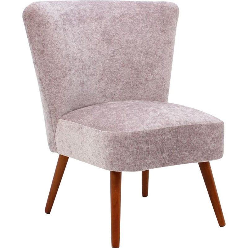 Vintage danish armchair in pink fabric and wood 1950