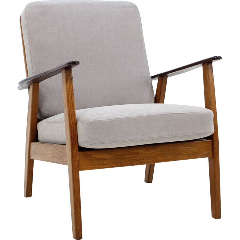 Vintage danish armchair in teak beech and grey fabric 1960