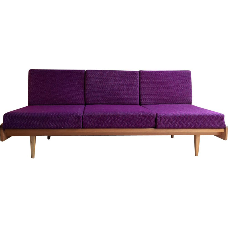 Vintage sofa for Interier Praha in purple fabric and beech 1960