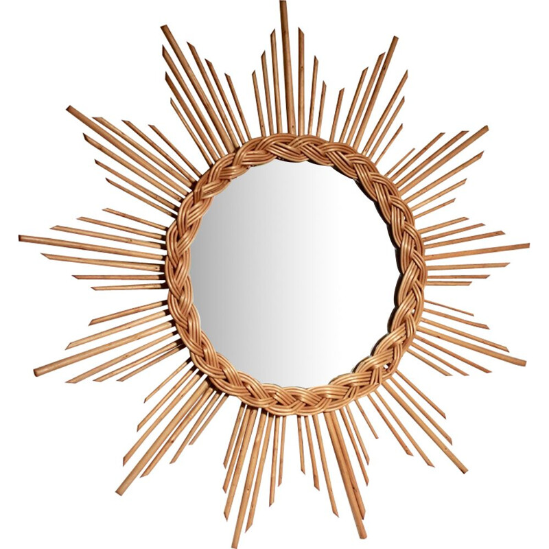 Vintage sun mirror in rattan 1960s