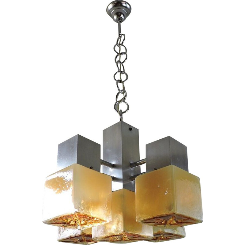 Vintage chandelier Cubic Murano glass by Gaetano Sciolari Italy 1960s