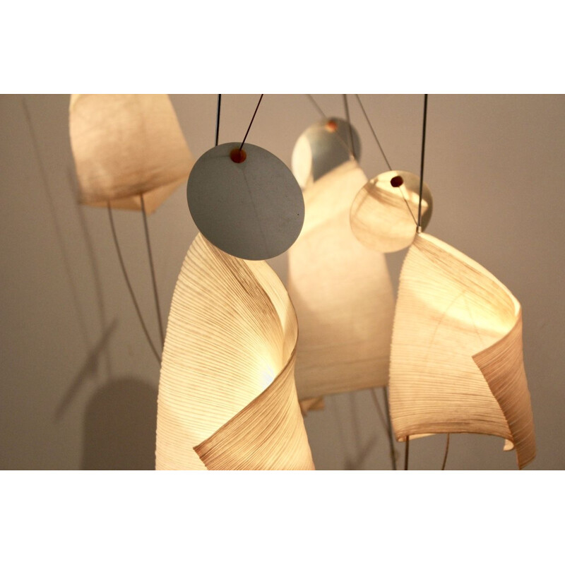Vintage Ingo Maurer Mahbruky lamp with Japanese Paper Shades by Dagmar Mombach