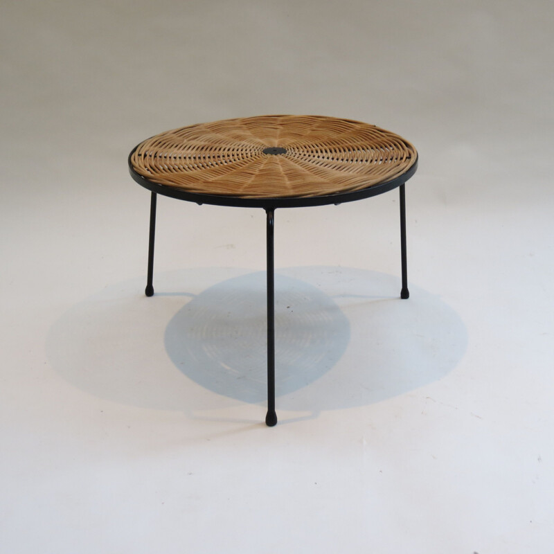 Vintage small rattan wicker table by Desmond Sawyer Designs