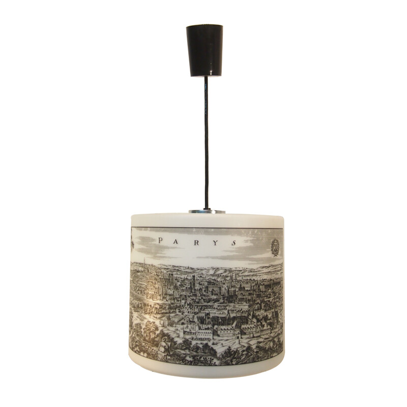 Vintage zeefdruk opaline hanglamp