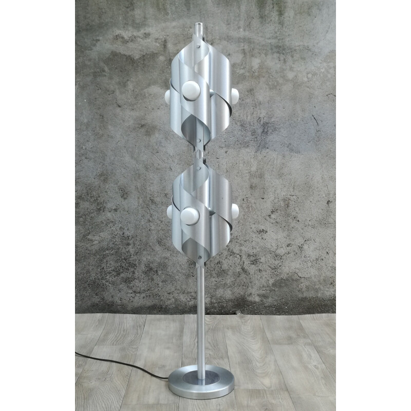 Vintage floor lamp space age in brushed aluminium 6 burners 1970