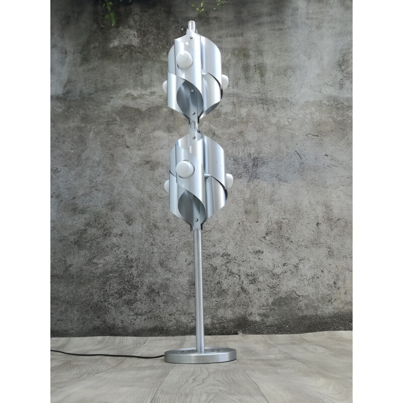 Vintage floor lamp space age in brushed aluminium 6 burners 1970