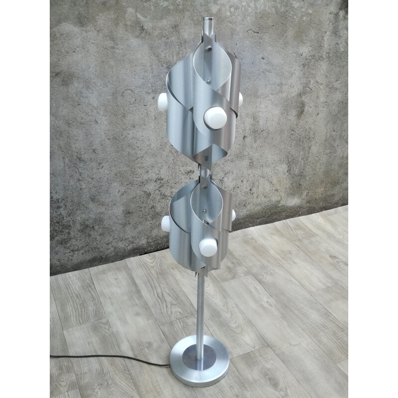 Vintage floor lamp space age in brushed aluminium 6 burners 1970