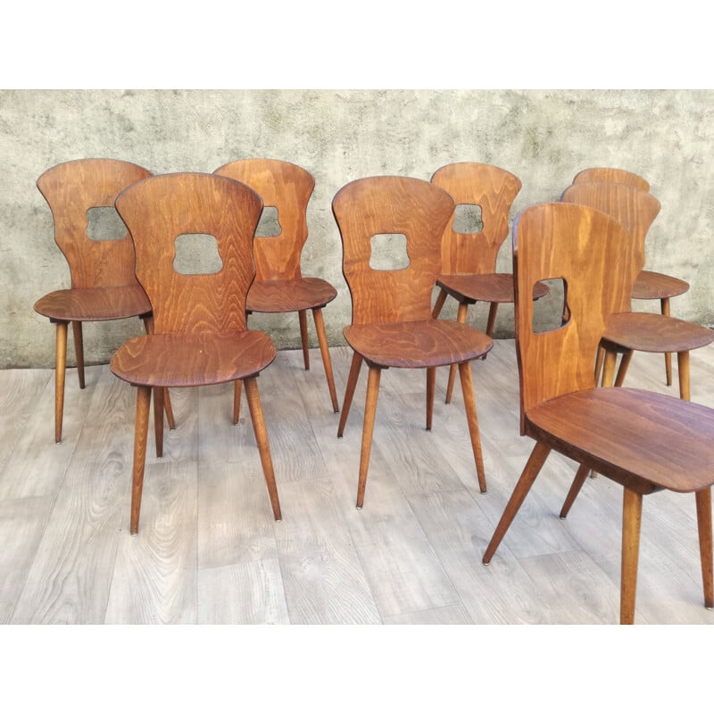 Suite de 8 chaises vintage bistrot Baumann model Gentiane