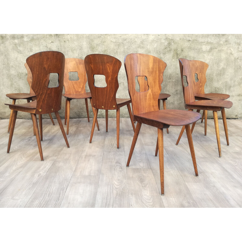 Suite de 8 chaises vintage bistrot Baumann model Gentiane