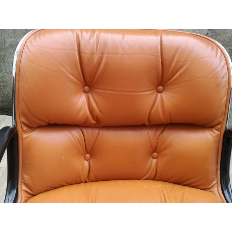 Vintage swivel leather armchair by Charles Pollock 1970