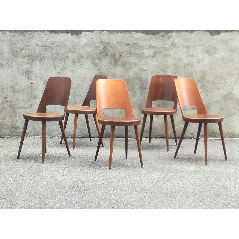 Set of 5 beech chairs vintage Bistro Baumann Mondor