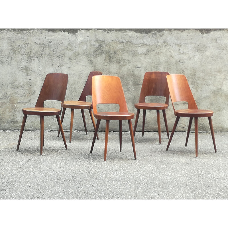 Suite de 5 chaises vintage bistrot Baumann Mondor