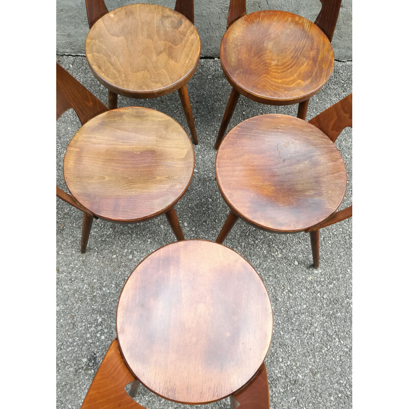 Set of 5 beech chairs vintage Bistro Baumann Mondor