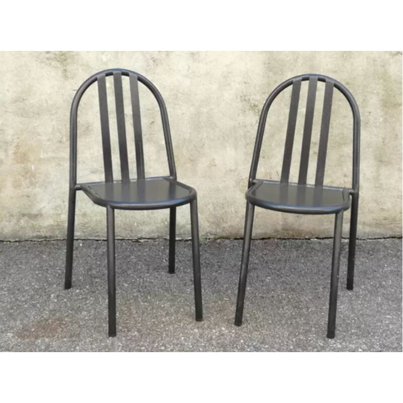 2 vintage black metal chairs by mallet Stevens