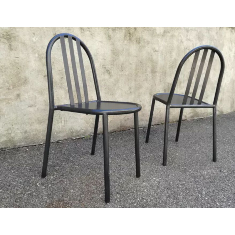 2 vintage black metal chairs by mallet Stevens
