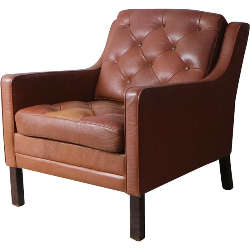 Vintage brown leather armchair 1970