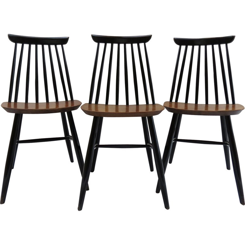 Vintage black and walnut dining chairs 1950s 