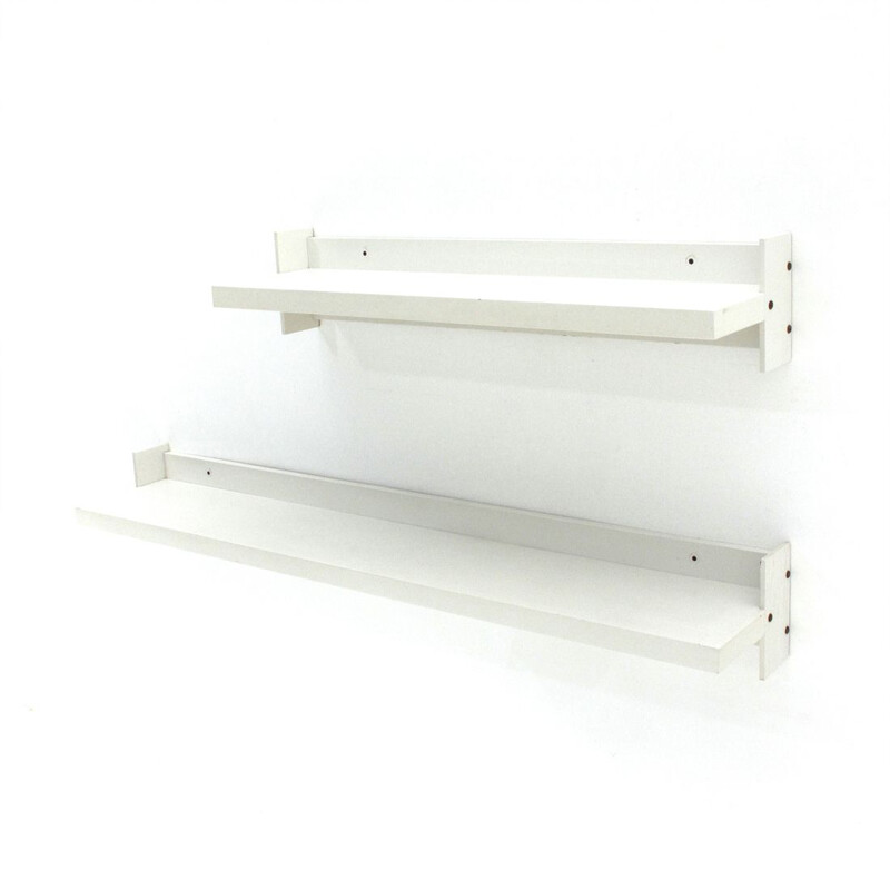 Pair of vintage shelves white lacquered wood by Sormani, 1970s