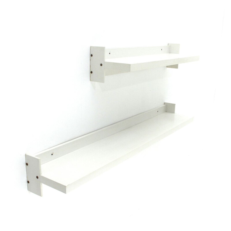 Pair of vintage shelves white lacquered wood by Sormani, 1970s