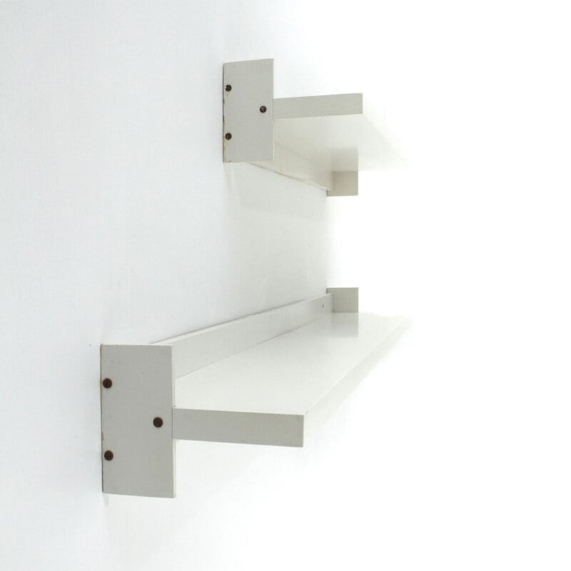 Pair of vintage shelves white lacquered wood by Sormani, 1970s